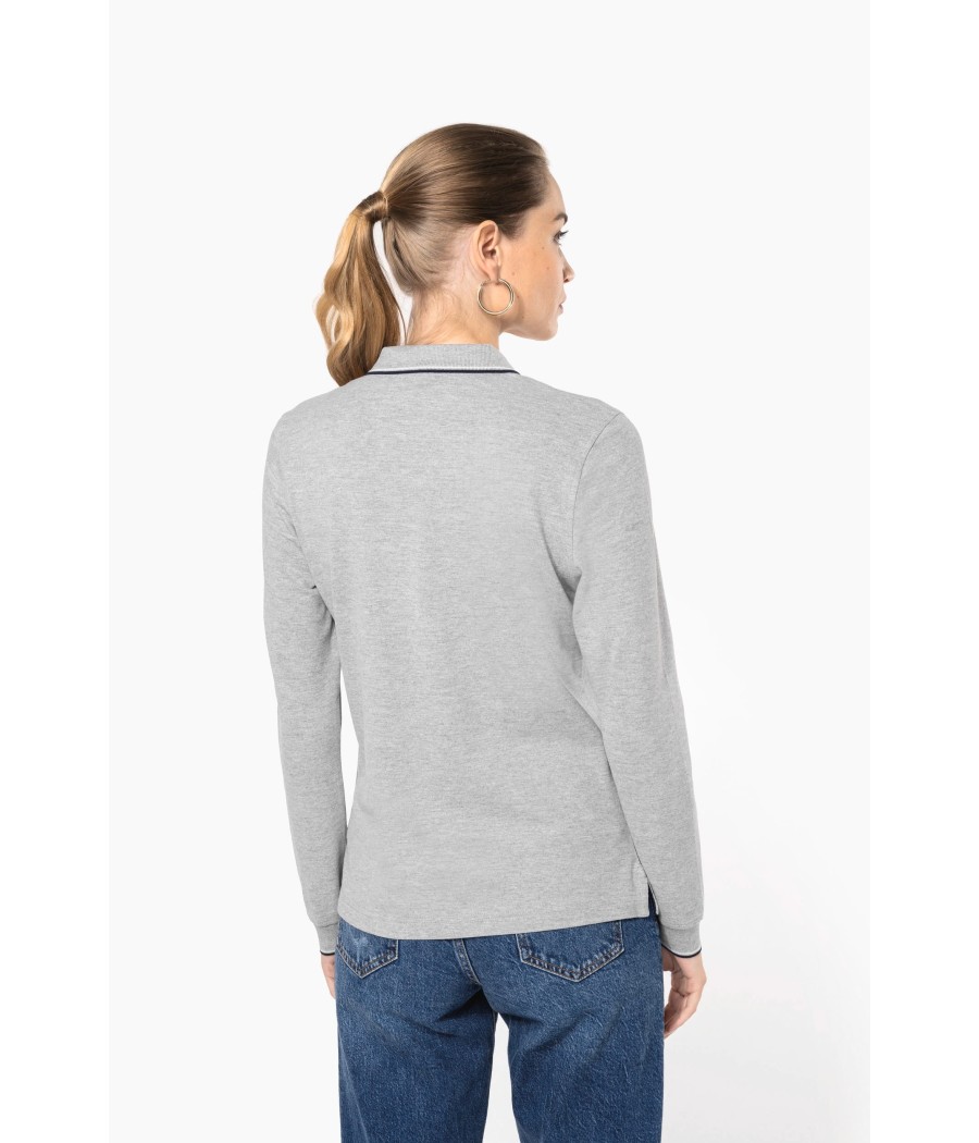 Polo maille piquée manches longues femme