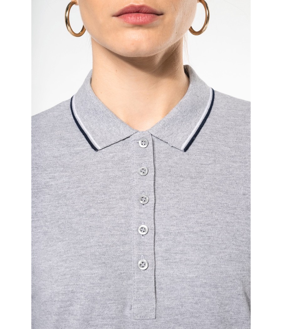 Polo maille piquée manches longues femme