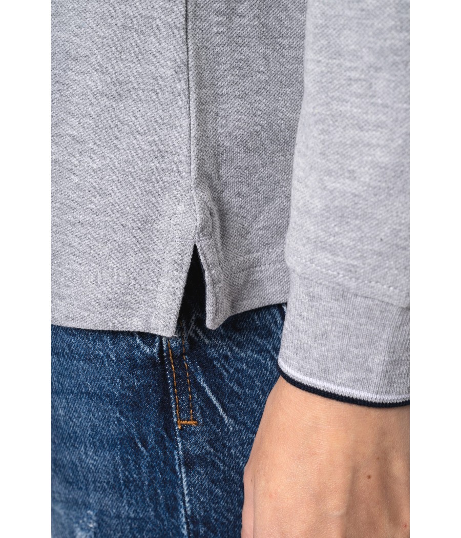 Polo maille piquée manches longues femme