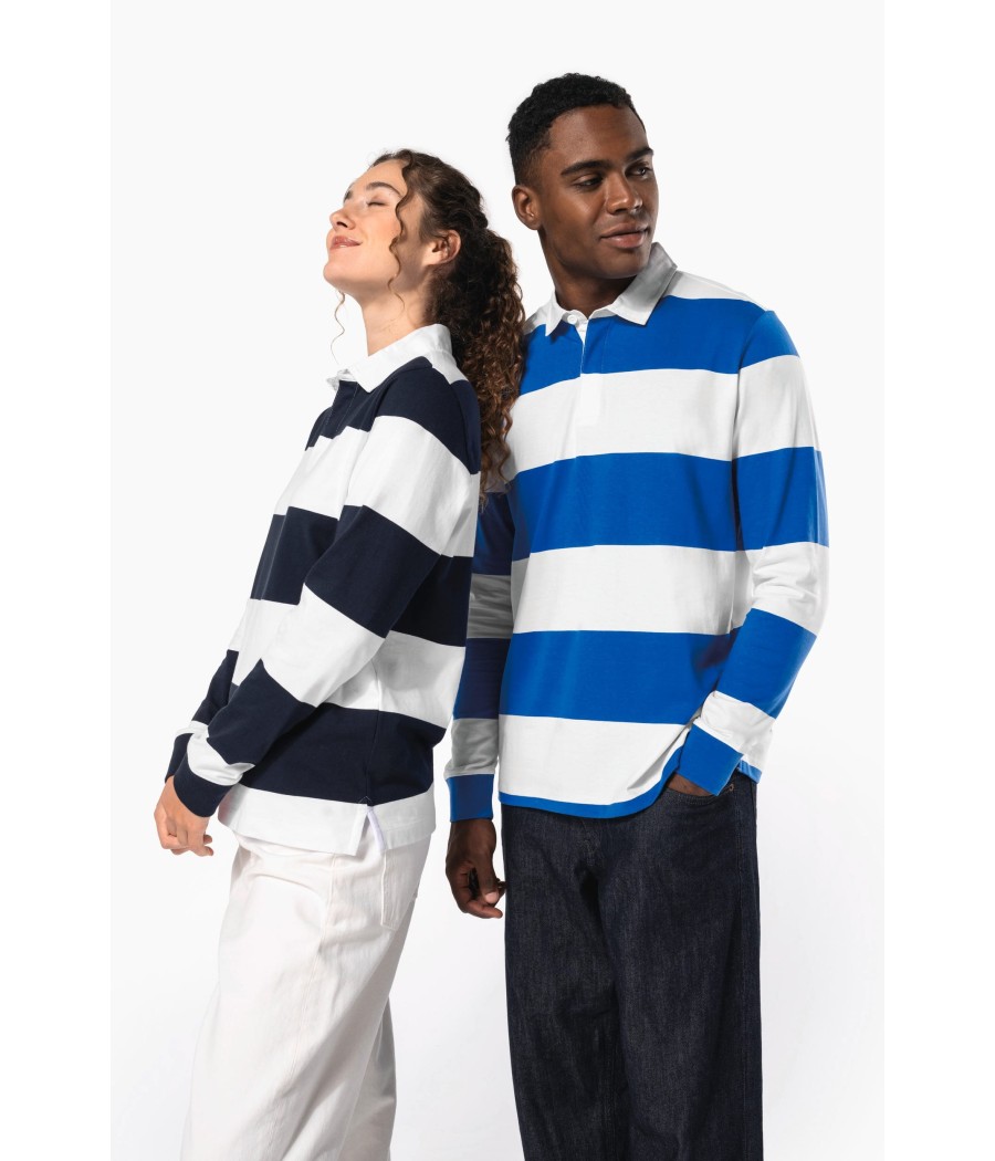 Polo rugby rayé manches longues unisexe