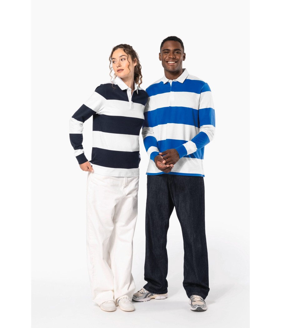 Polo rugby rayé manches longues unisexe