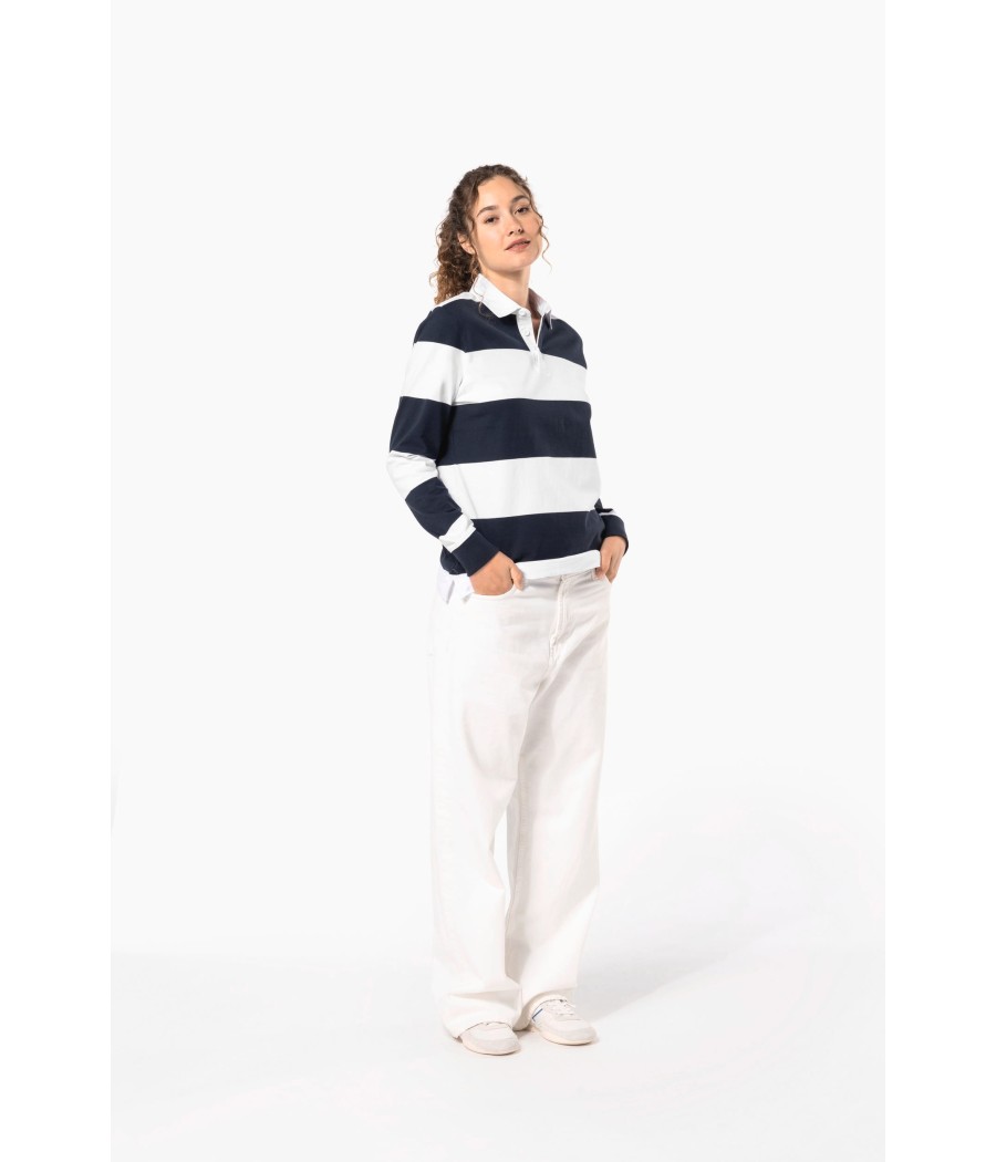 Polo rugby rayé manches longues unisexe