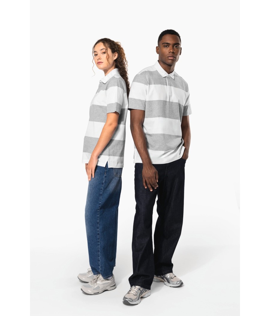 Polo rugby rayé manches courtes unisexe