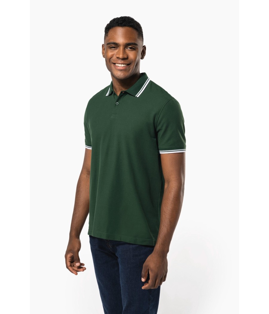 Polo homme manches courtes à liserés contrastés