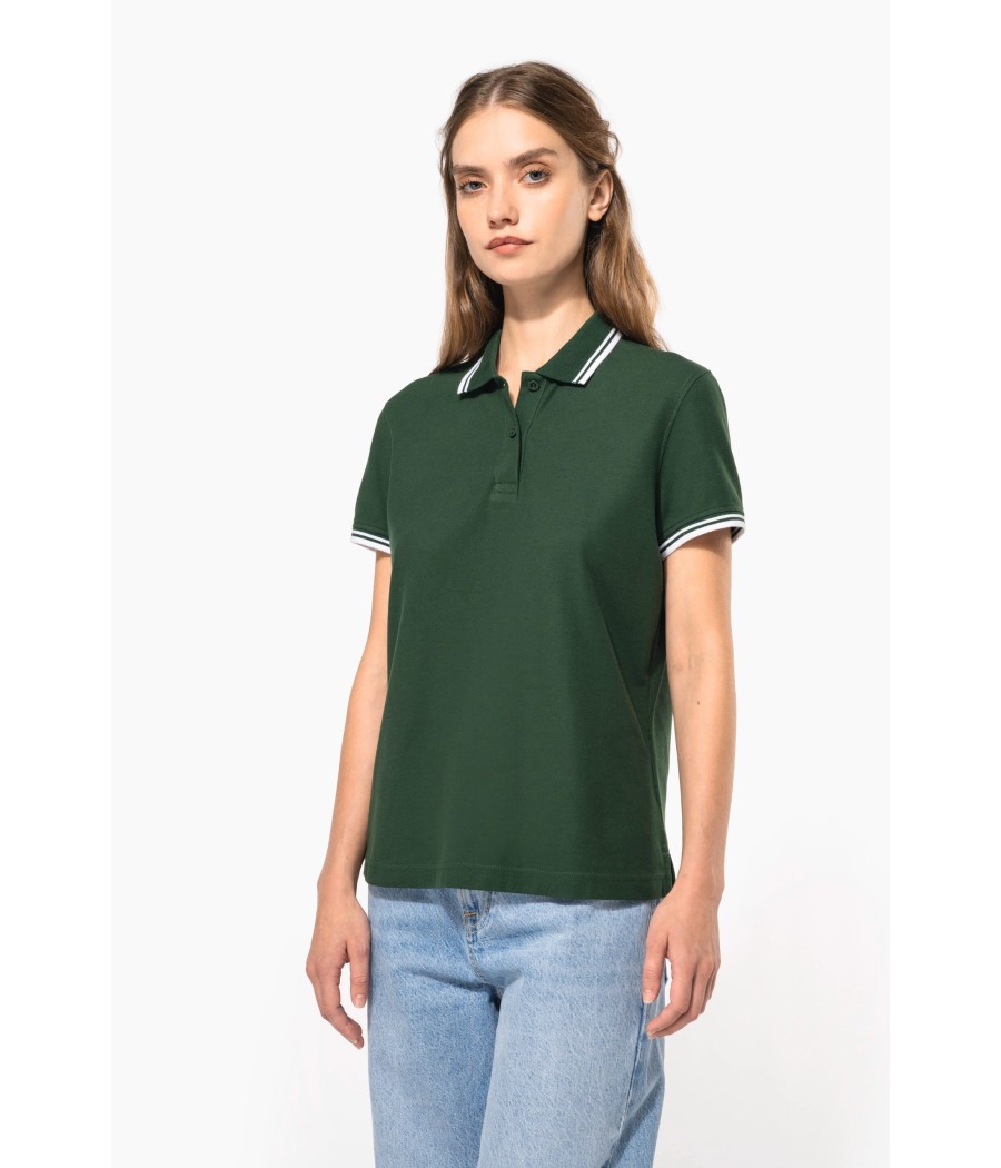 Polo femme manches courtes à liserés contrastés