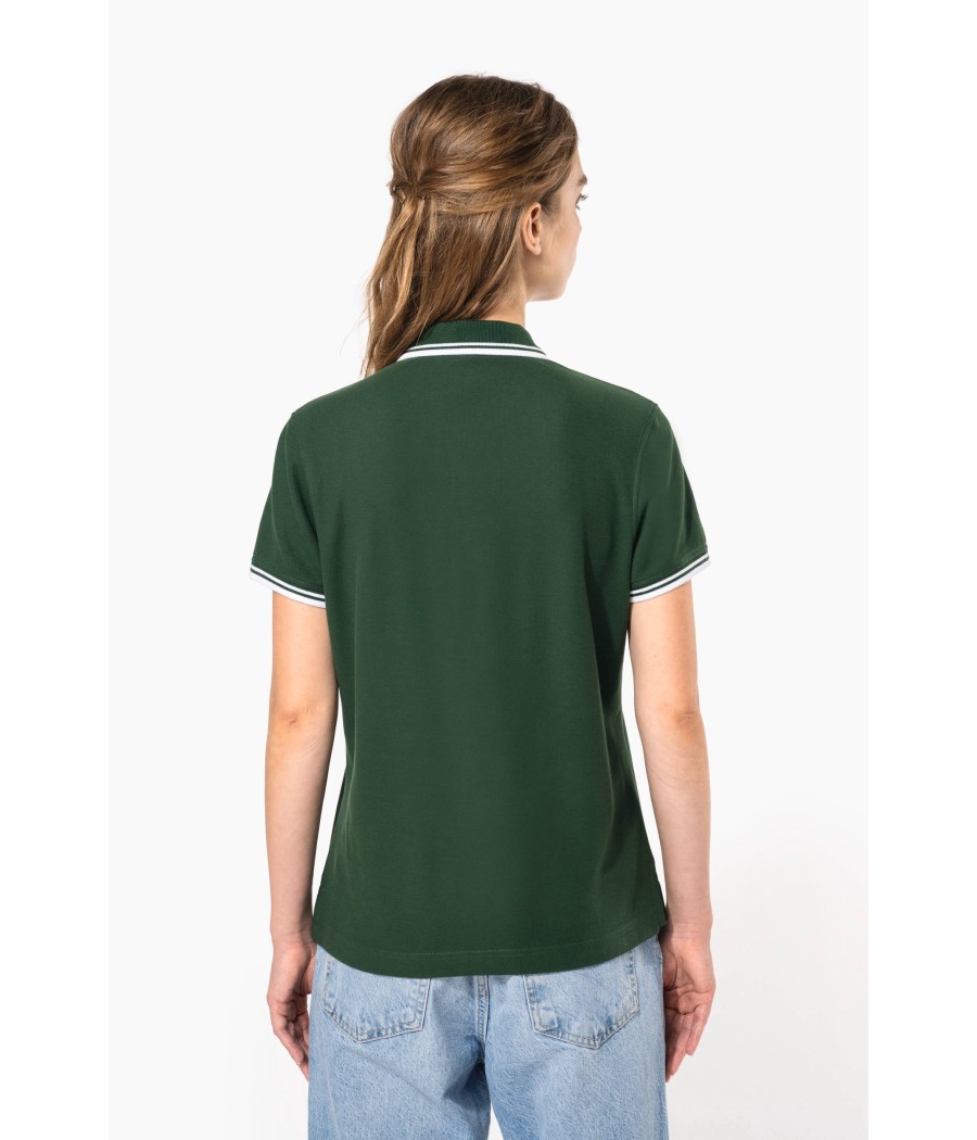 Polo femme manches courtes à liserés contrastés