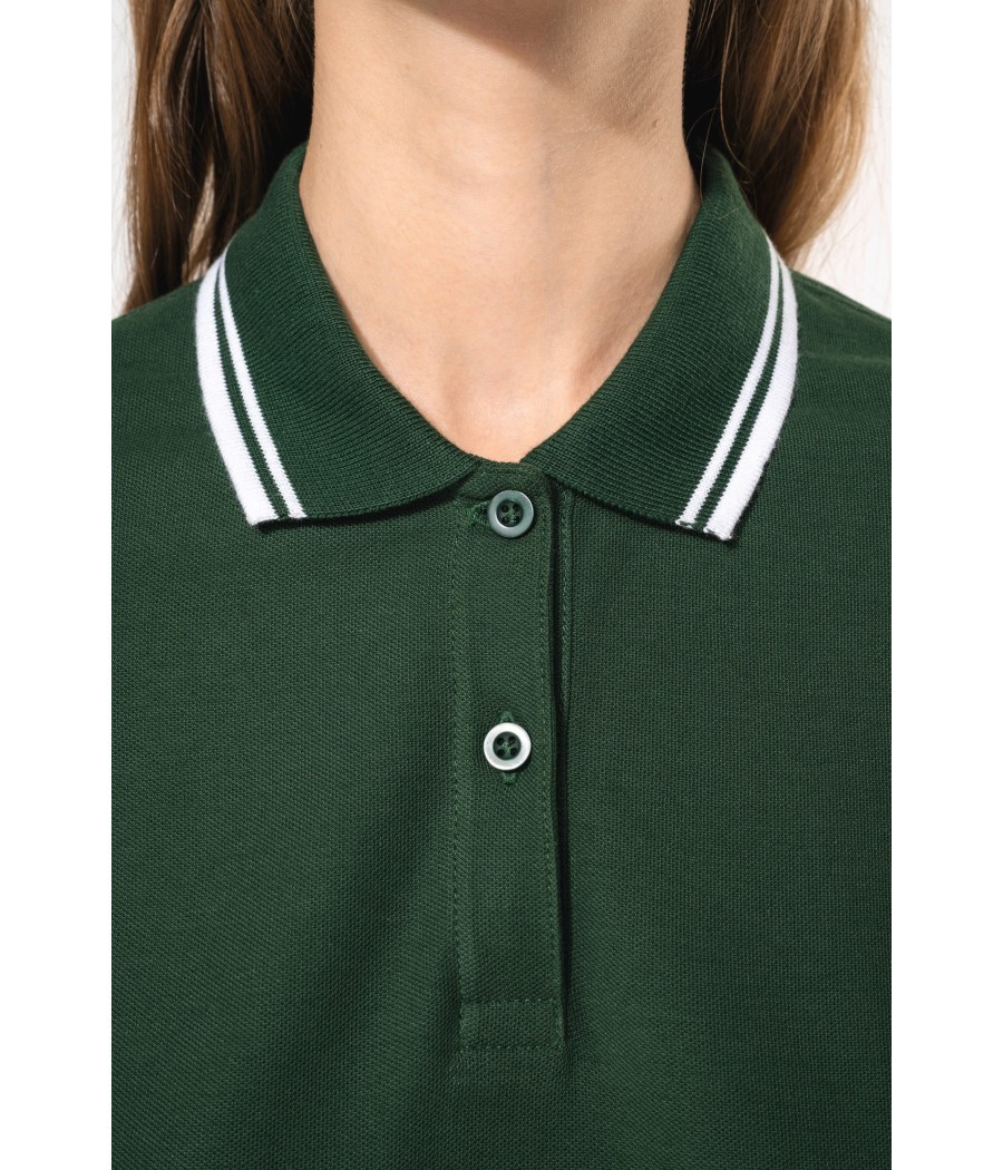 Polo femme manches courtes à liserés contrastés