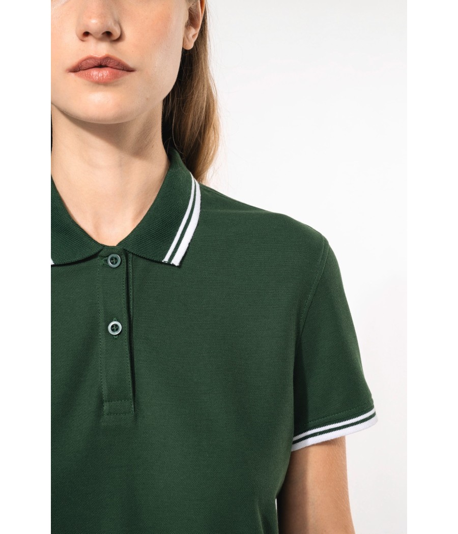 Polo femme manches courtes à liserés contrastés