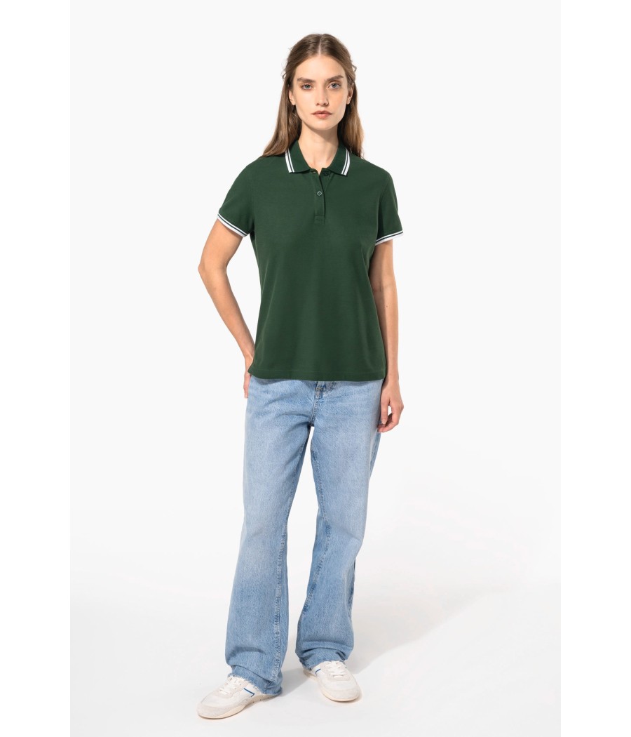 Polo femme manches courtes à liserés contrastés