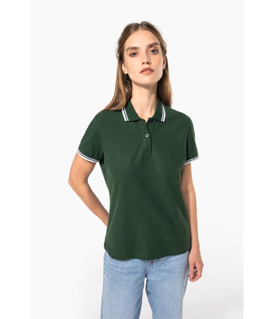 Polo femme manches courtes à liserés contrastés
