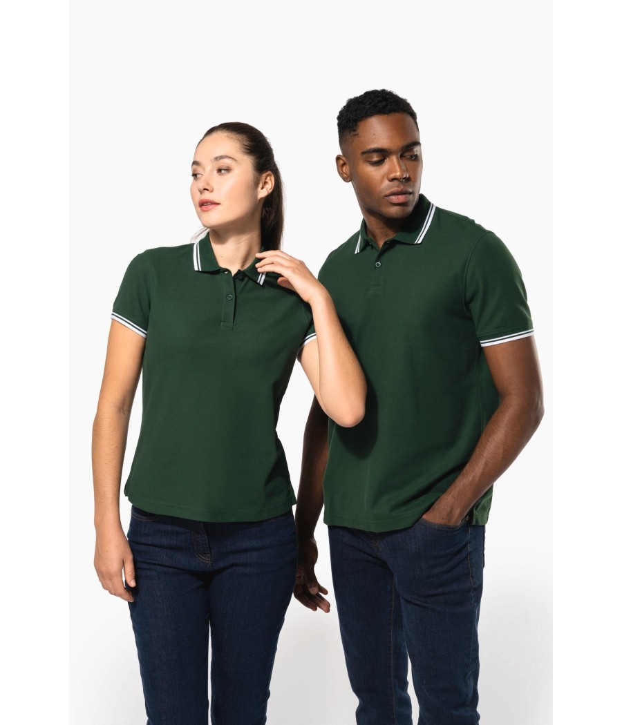 Polo femme manches courtes à liserés contrastés