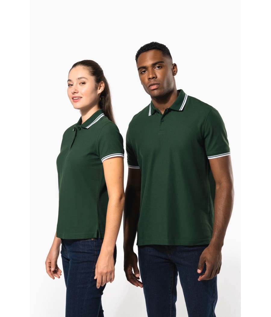 Polo femme manches courtes à liserés contrastés