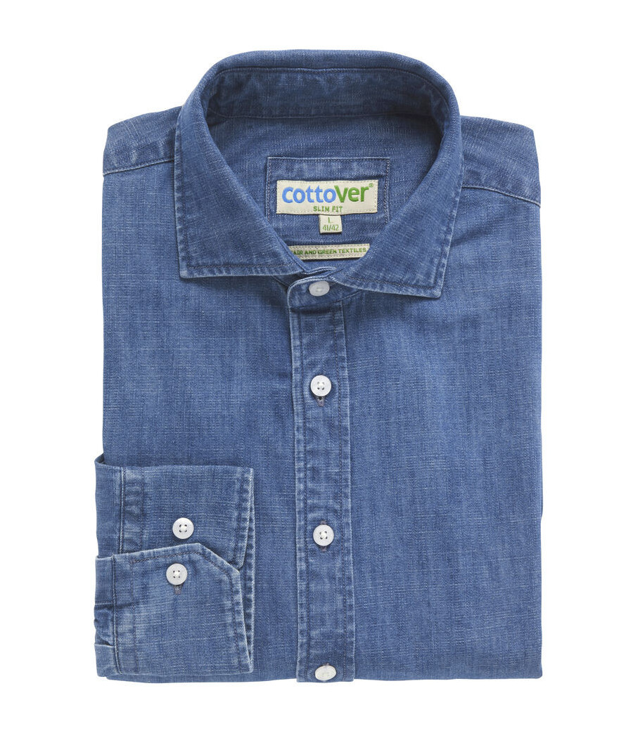 CHEMISE DENIM SLIM FIT HOMME - CERTIFIÉ GOTS