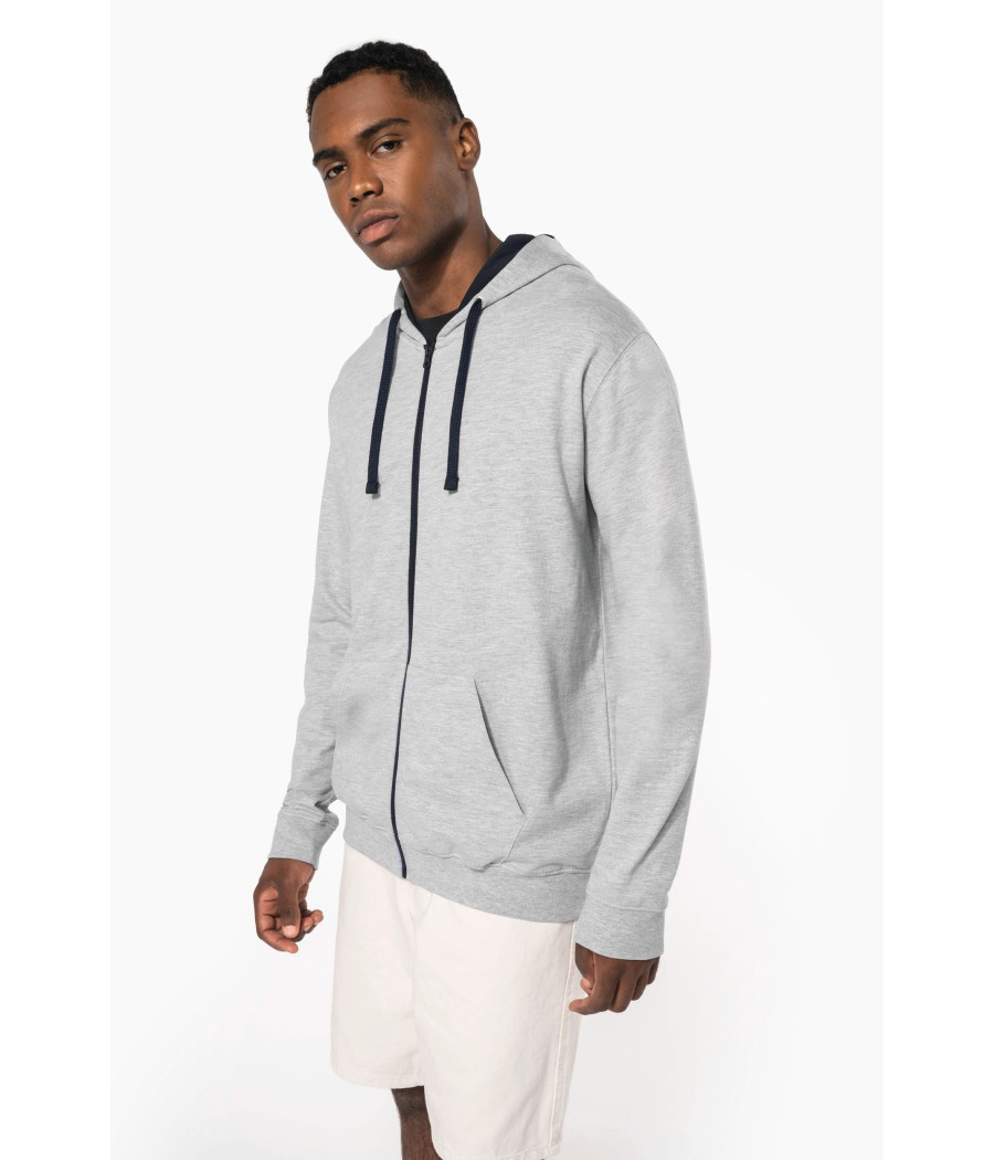 Sweat-shirt zippé capuche contrastée