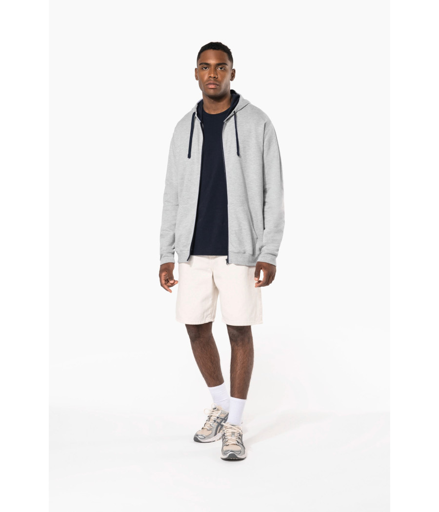Sweat-shirt zippé capuche contrastée