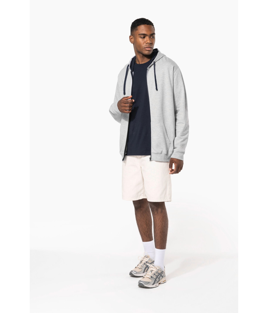 Sweat-shirt zippé capuche contrastée