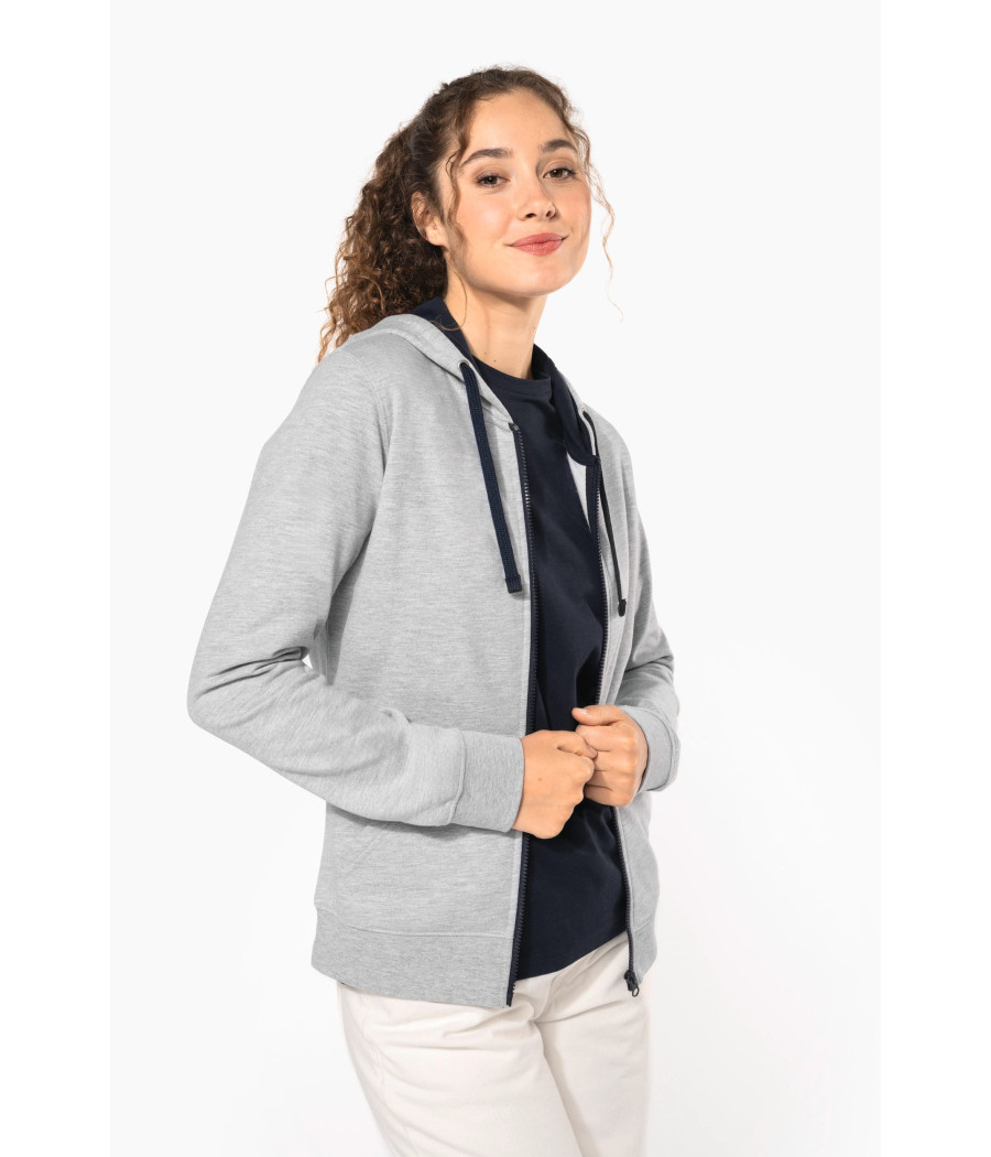 Sweat-shirt zippé capuche contrastée femme