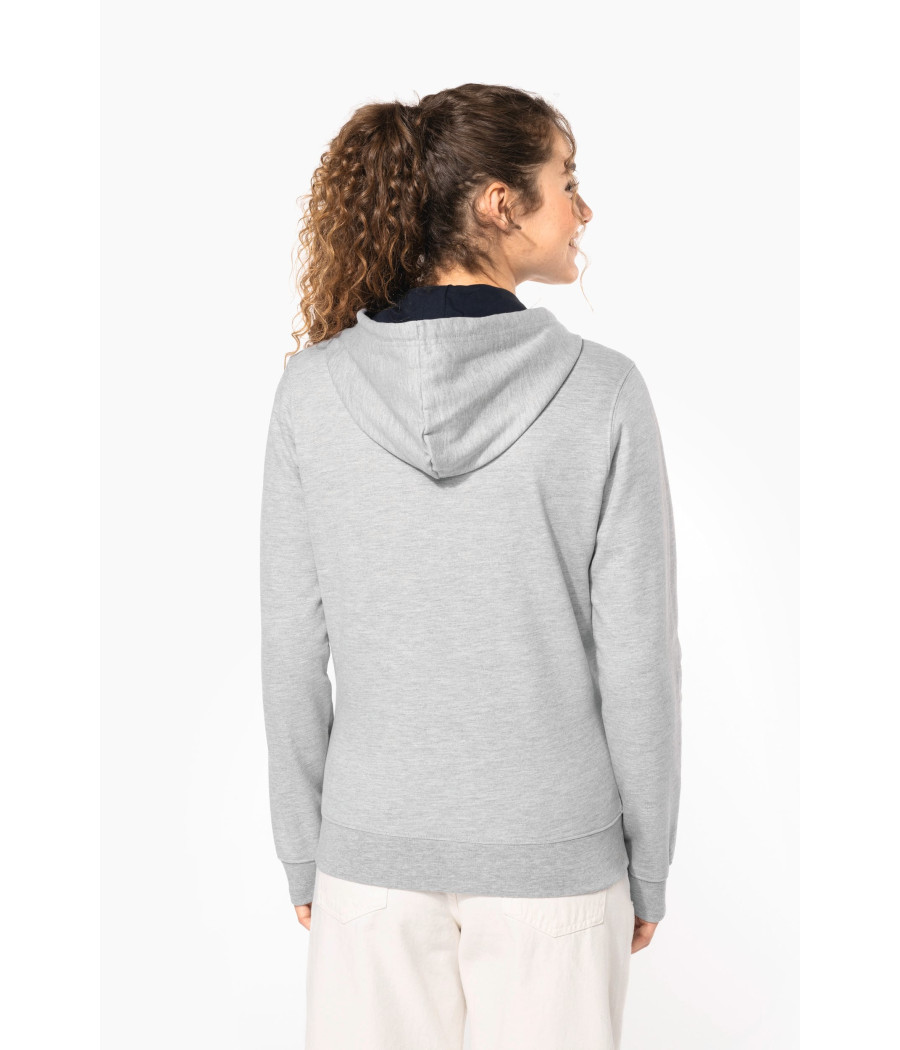 Sweat-shirt zippé capuche contrastée femme
