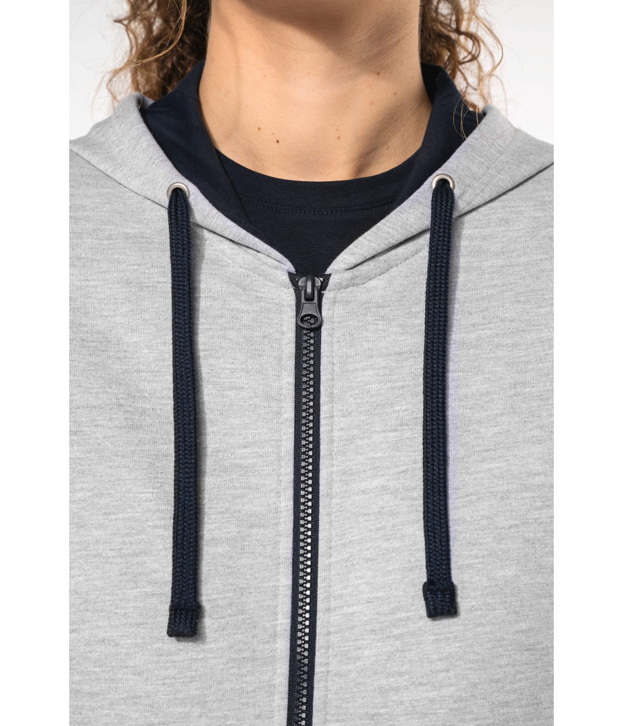 Sweat-shirt zippé capuche contrastée femme