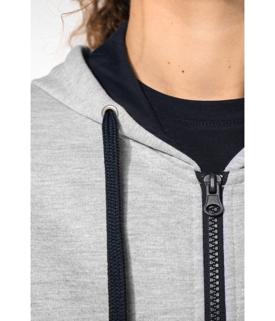Sweat-shirt zippé capuche contrastée femme