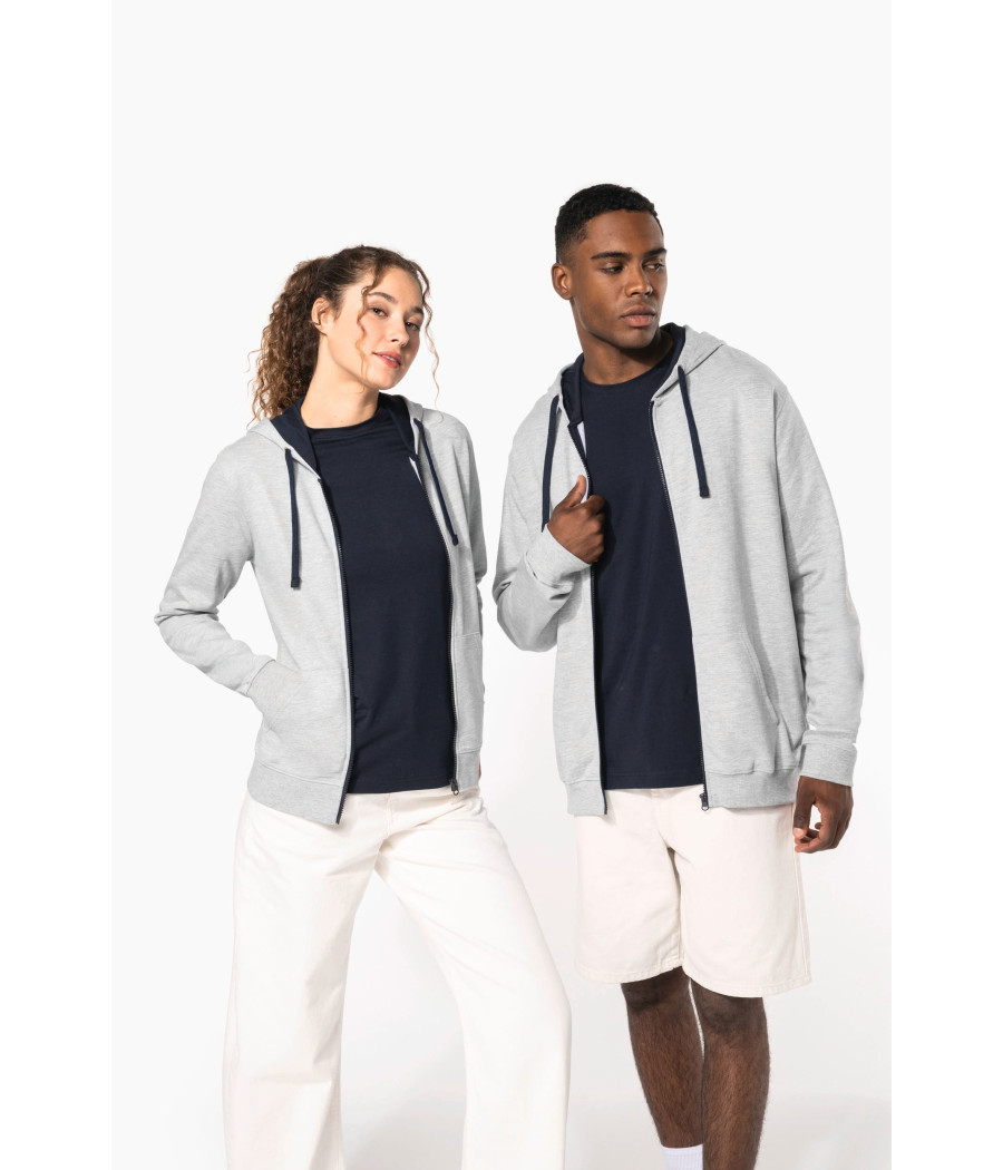 Sweat-shirt zippé capuche contrastée femme