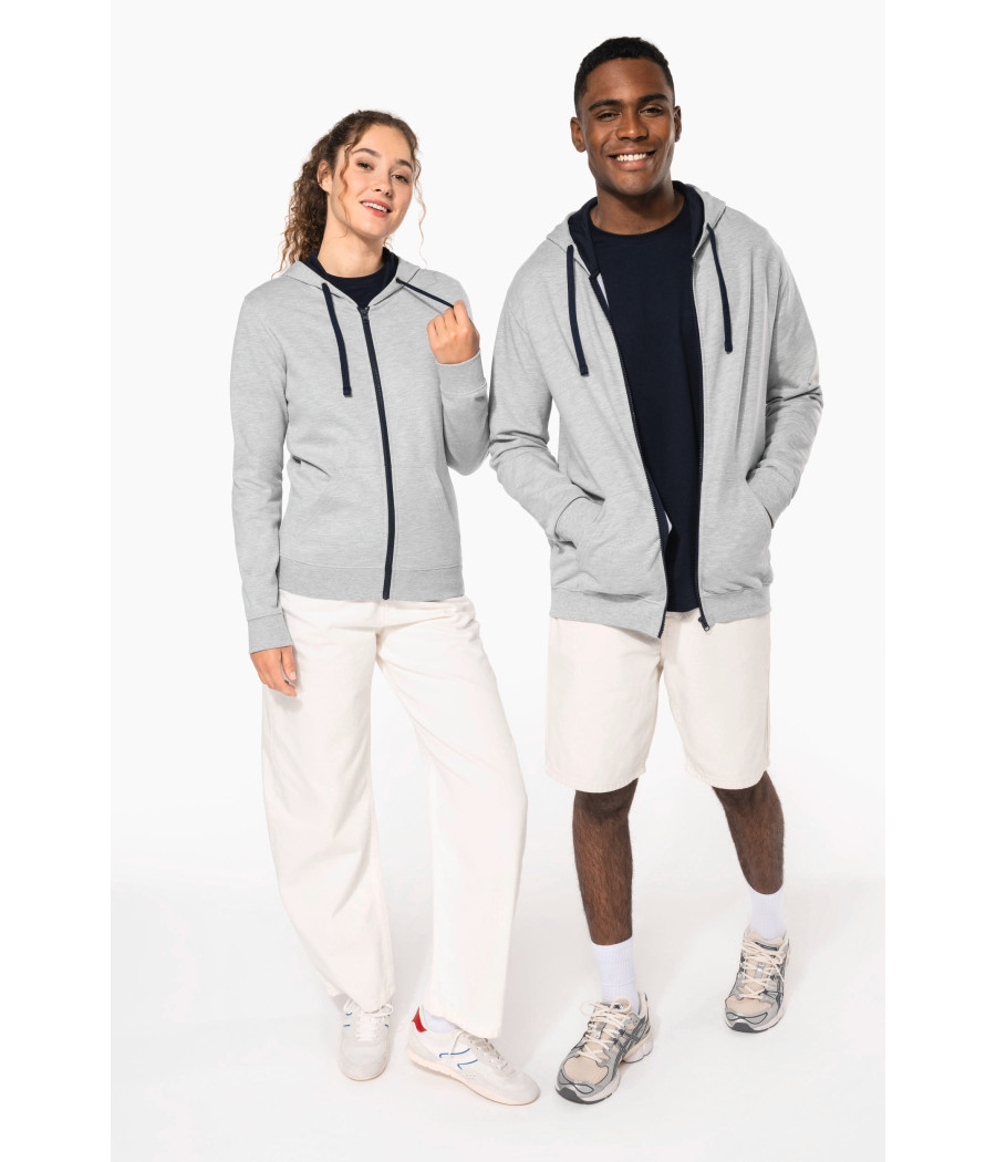 Sweat-shirt zippé capuche contrastée femme