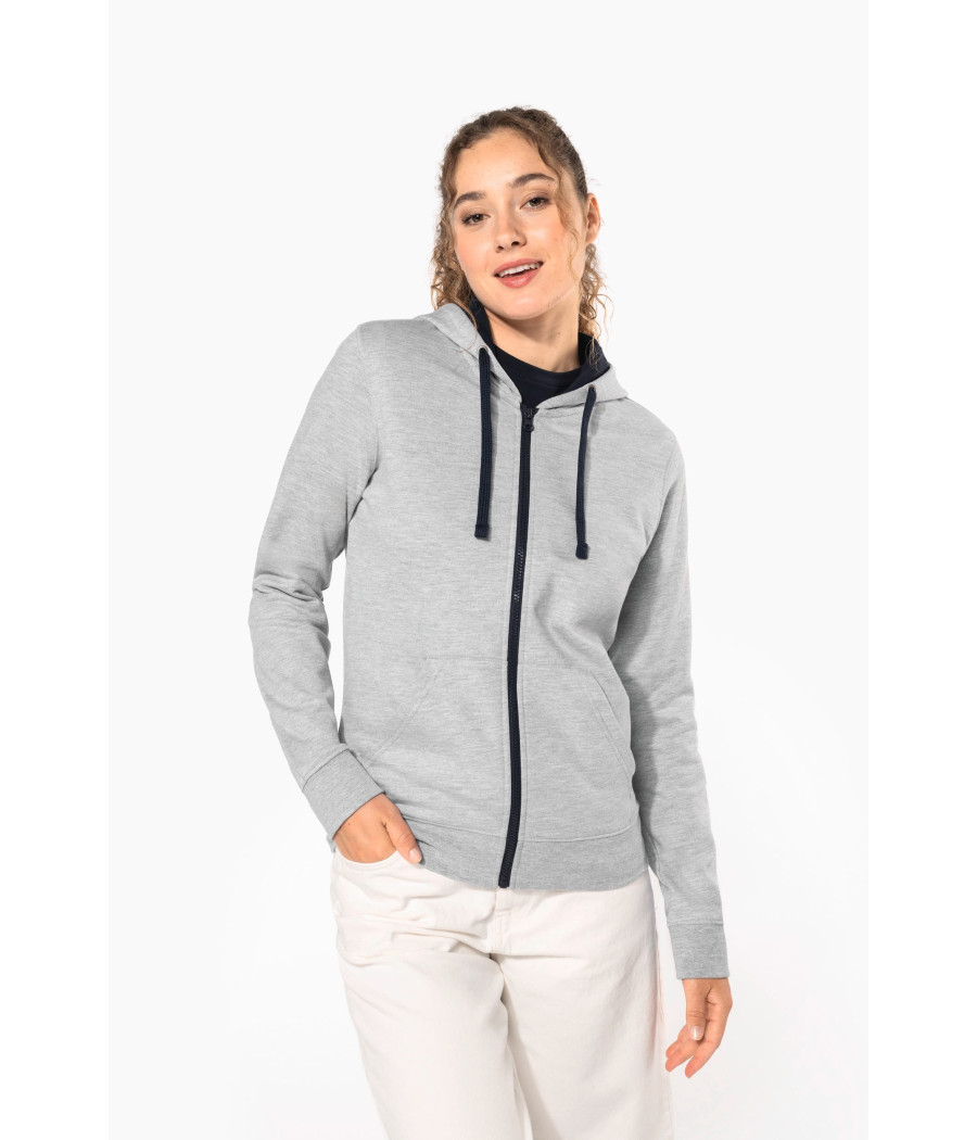 Sweat-shirt zippé capuche contrastée femme