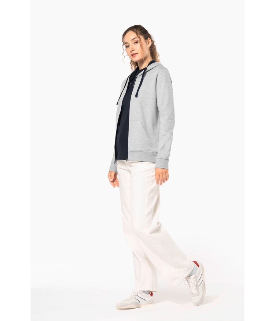 Sweat-shirt zippé capuche contrastée femme