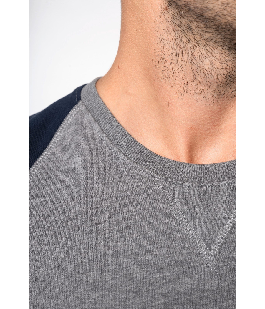 Sweat-shirt French Terry Bio bicolore col rond manches raglan homme