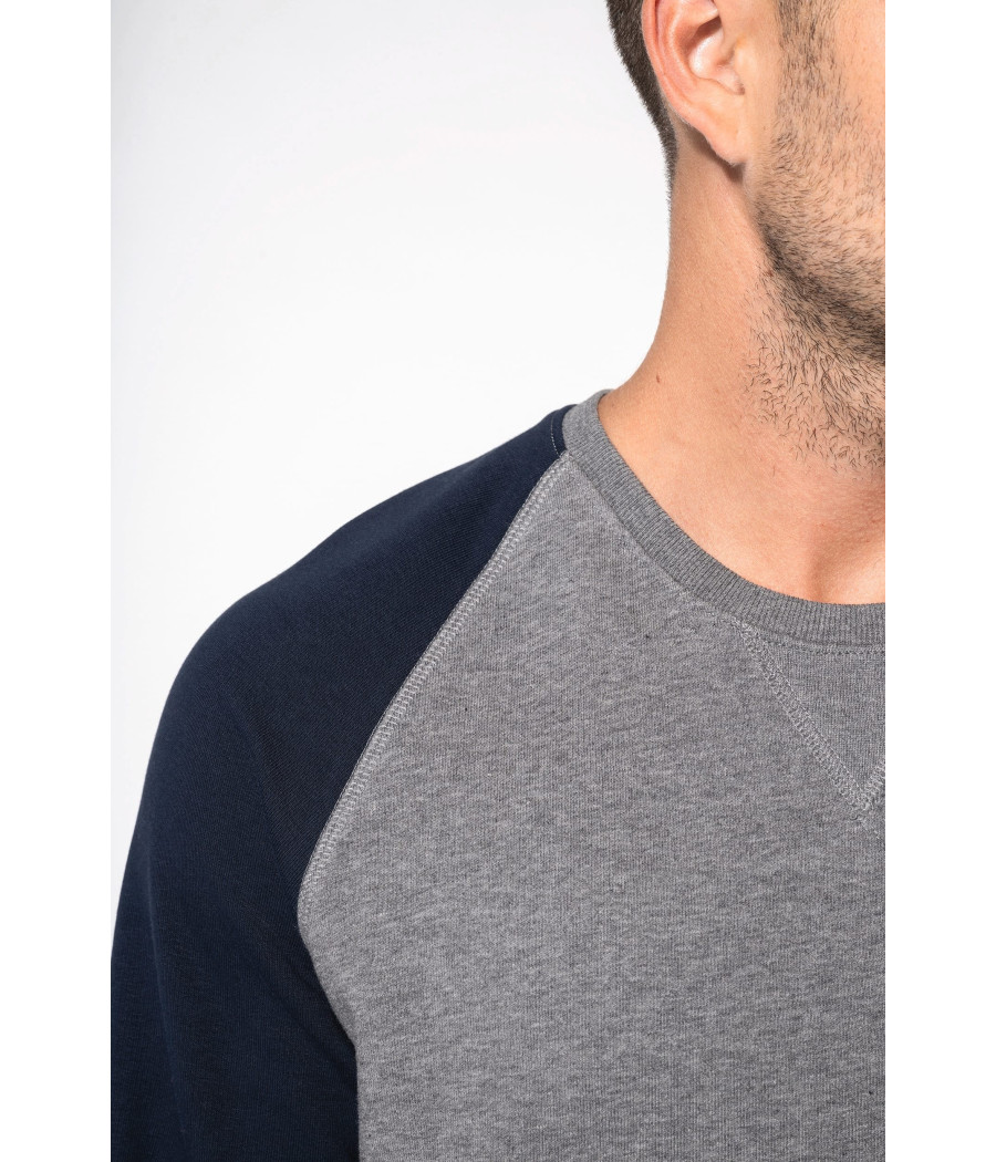 Sweat-shirt French Terry Bio bicolore col rond manches raglan homme