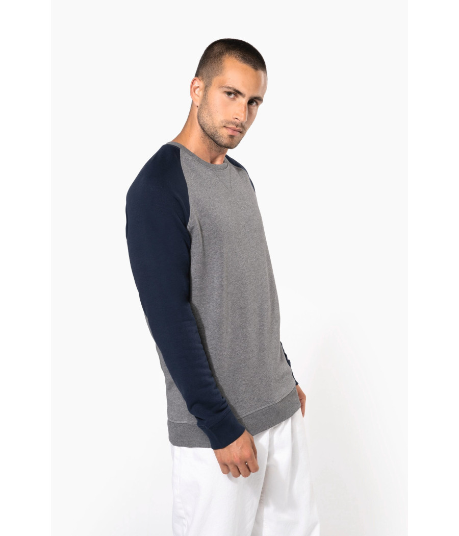 Sweat-shirt French Terry Bio bicolore col rond manches raglan homme