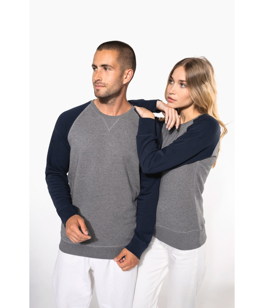 Sweat-shirt French Terry Bio bicolore col rond manches raglan homme
