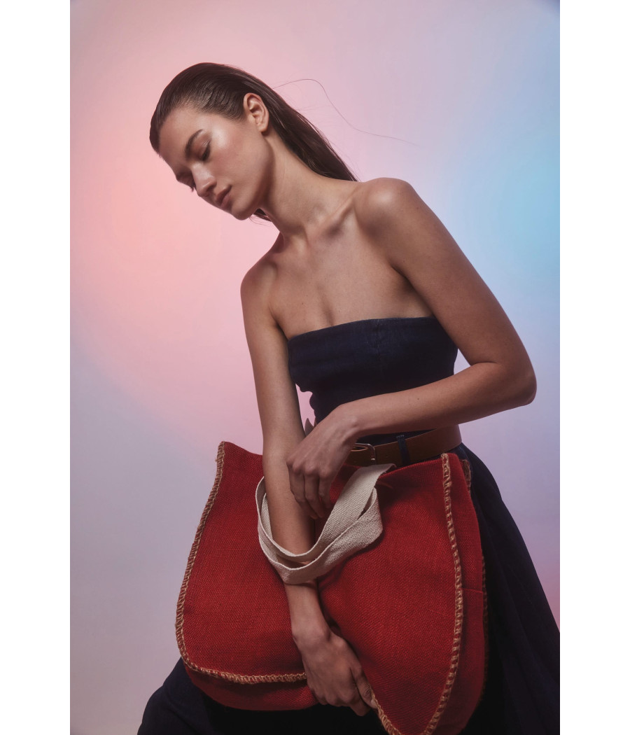 Sac en jute avec coutures contrastées