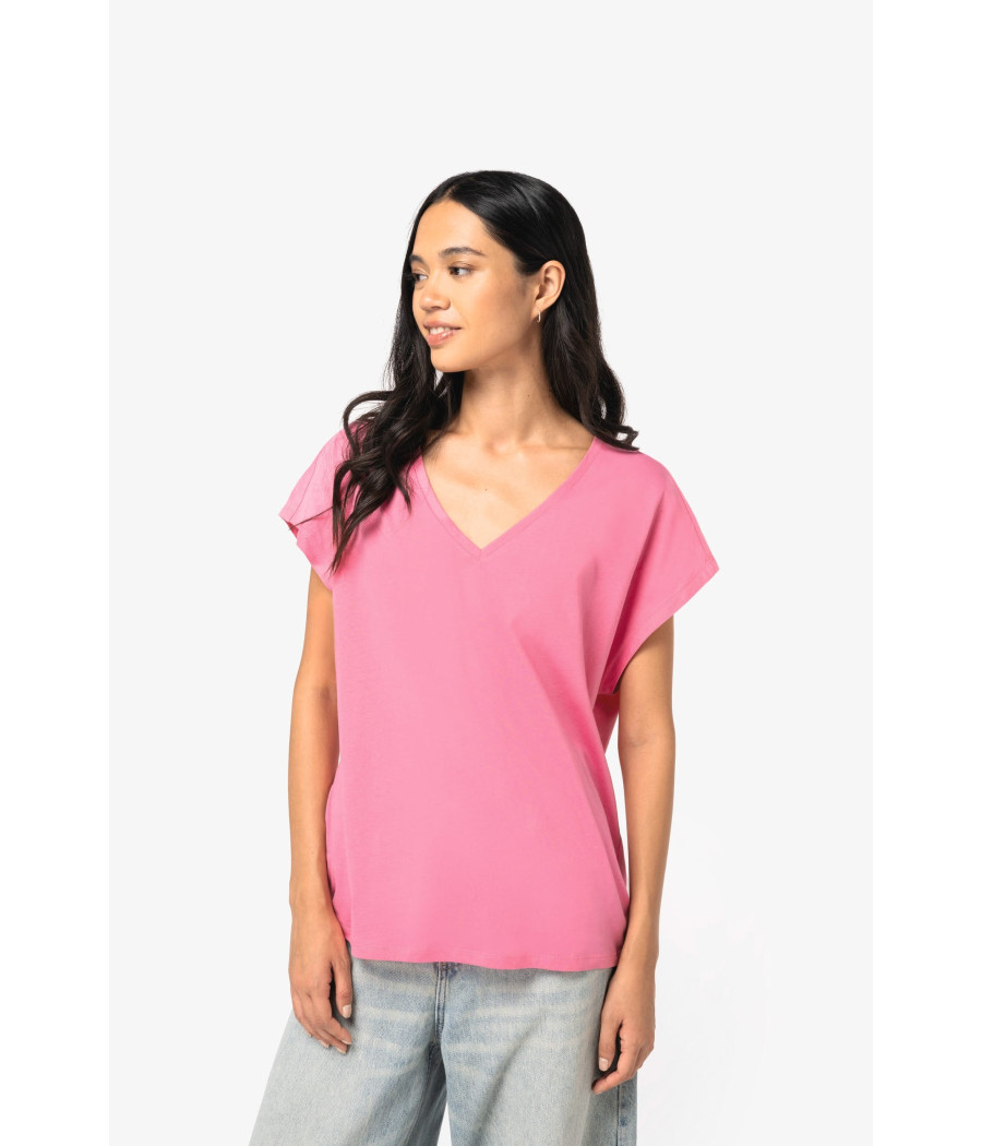 T-shirt écoresponsable loose à col V femme
