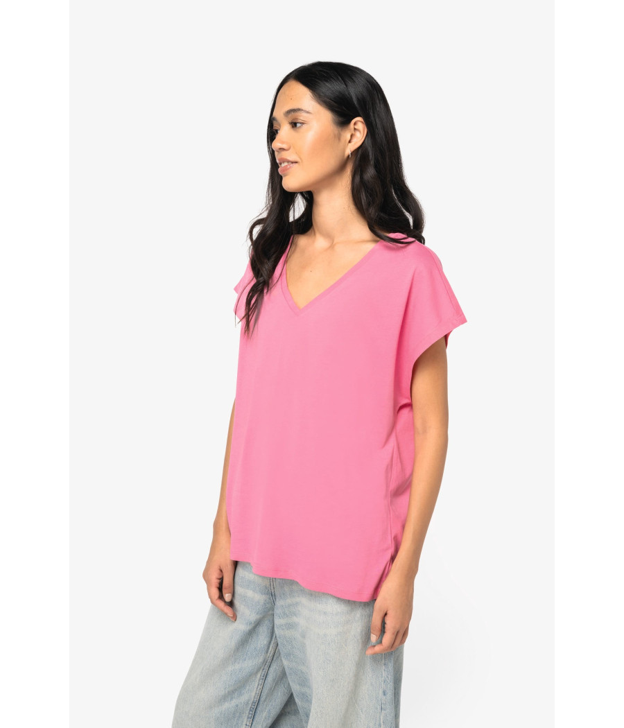 T-shirt écoresponsable loose à col V femme