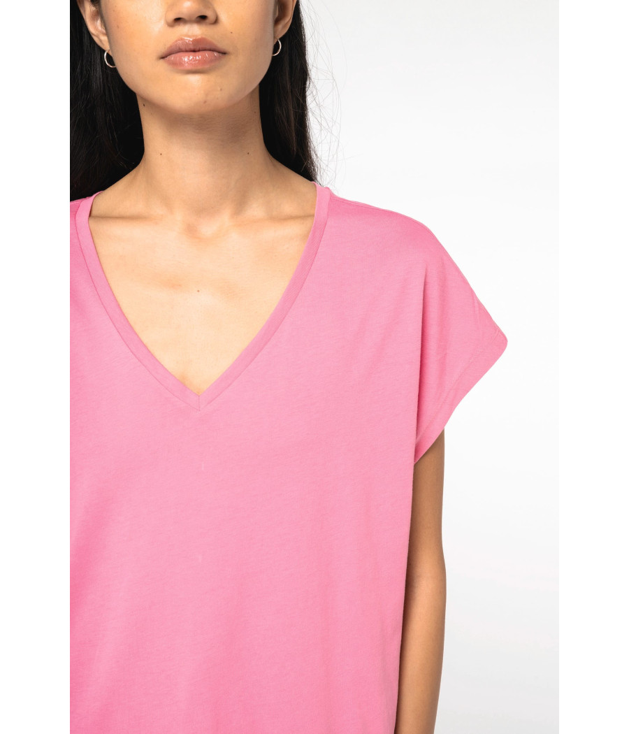 T-shirt écoresponsable loose à col V femme