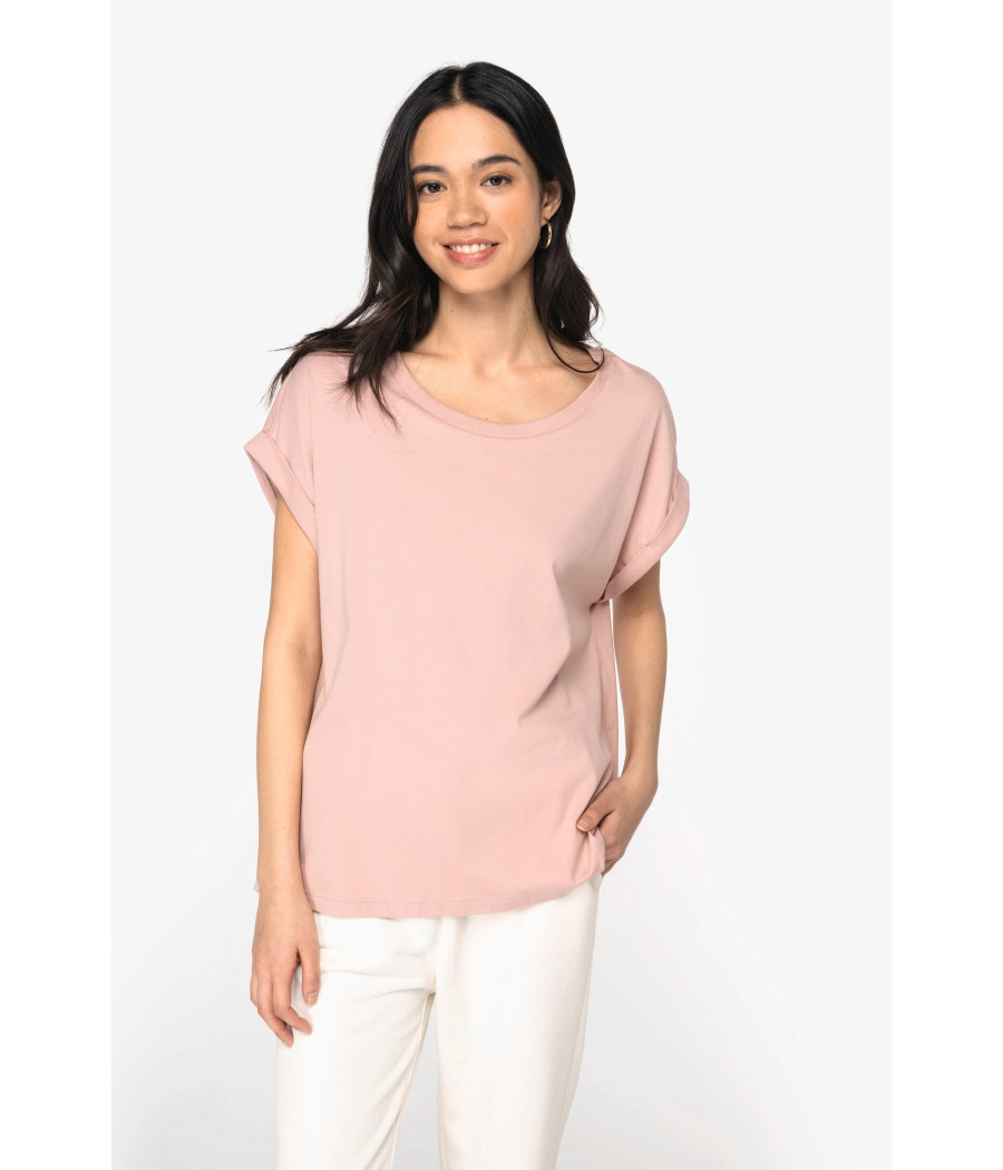 T-shirt écoresponsable manches à revers femme