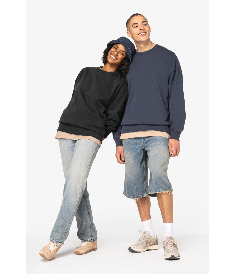 Sweat-shirt écoresponsable à col rond délavé oversize unisexe