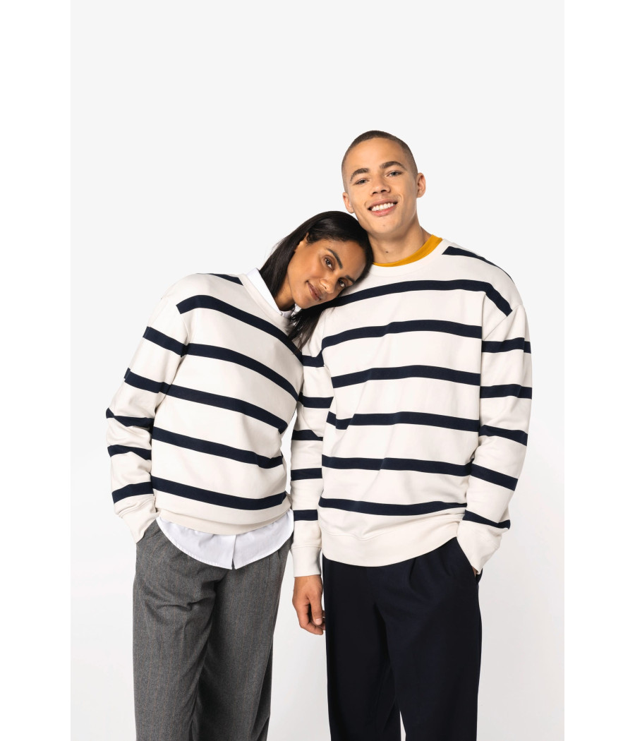Sweat-shirt écoresponsable à col rond à rayures et épaules tombantes unisexe