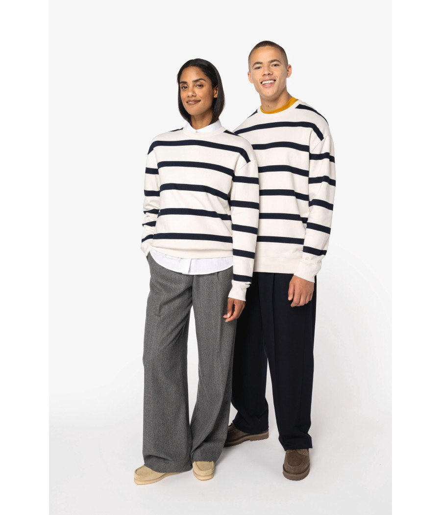 Sweat-shirt écoresponsable à col rond à rayures et épaules tombantes unisexe