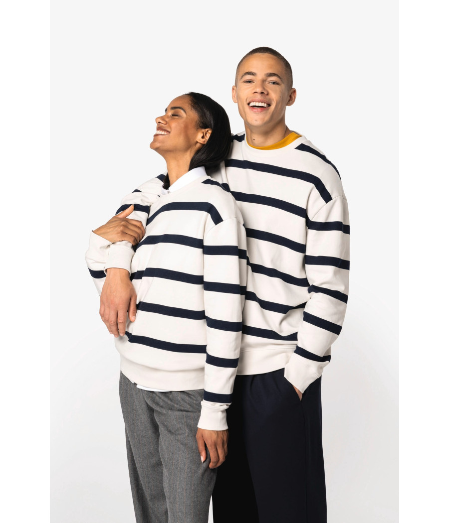 Sweat-shirt écoresponsable à col rond à rayures et épaules tombantes unisexe
