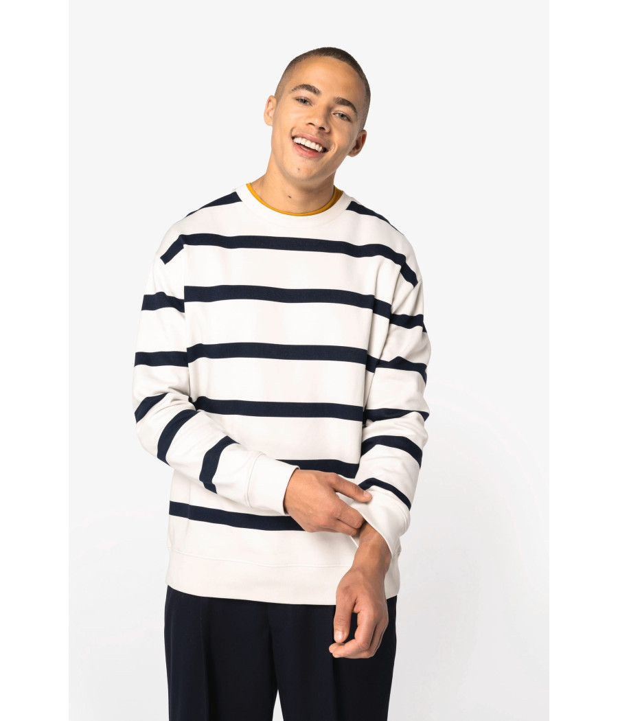 Sweat-shirt écoresponsable à col rond à rayures et épaules tombantes unisexe