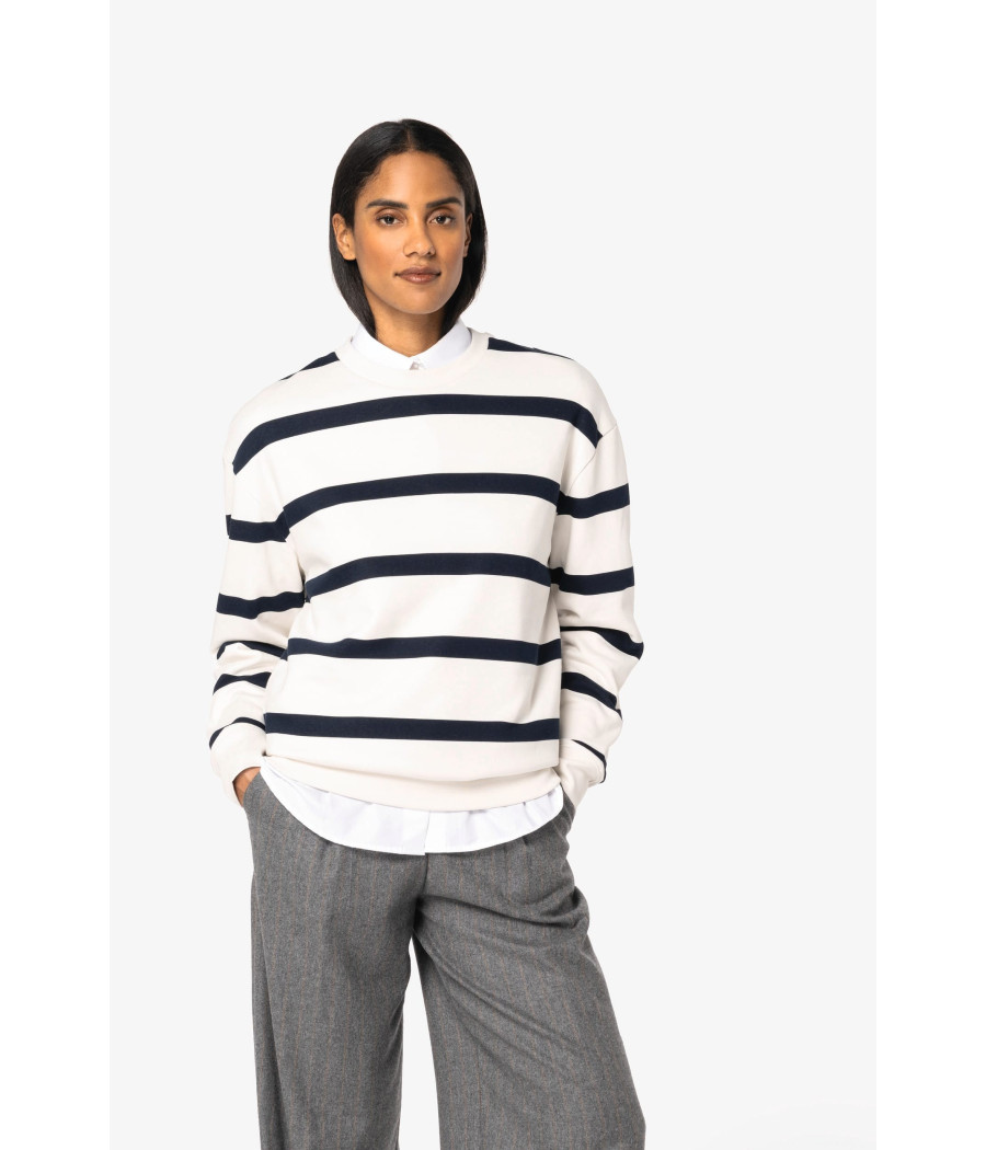 Sweat-shirt écoresponsable à col rond à rayures et épaules tombantes unisexe