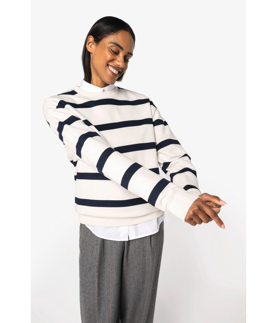 Sweat-shirt écoresponsable à col rond à rayures et épaules tombantes unisexe