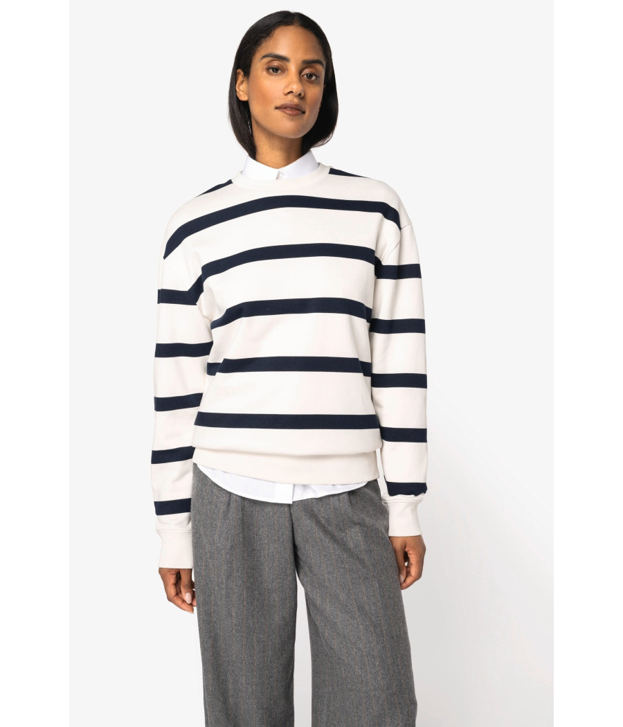 Sweat-shirt écoresponsable à col rond à rayures et épaules tombantes unisexe