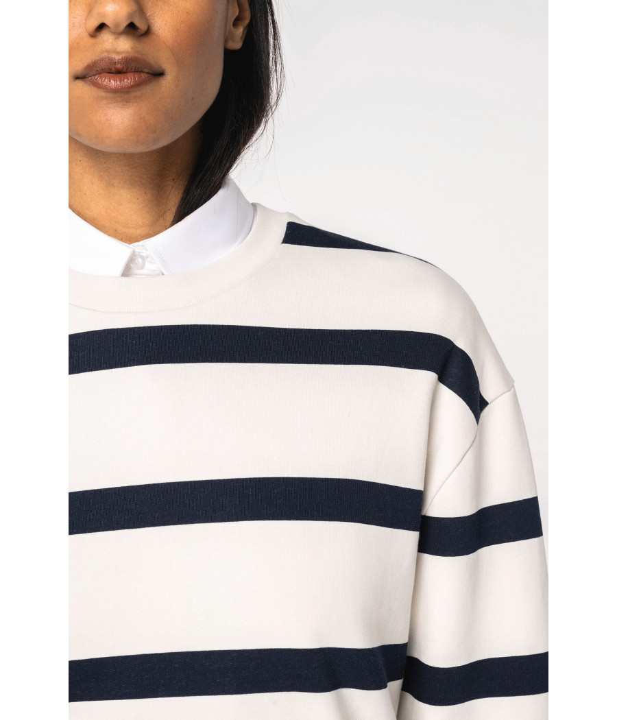 Sweat-shirt écoresponsable à col rond à rayures et épaules tombantes unisexe