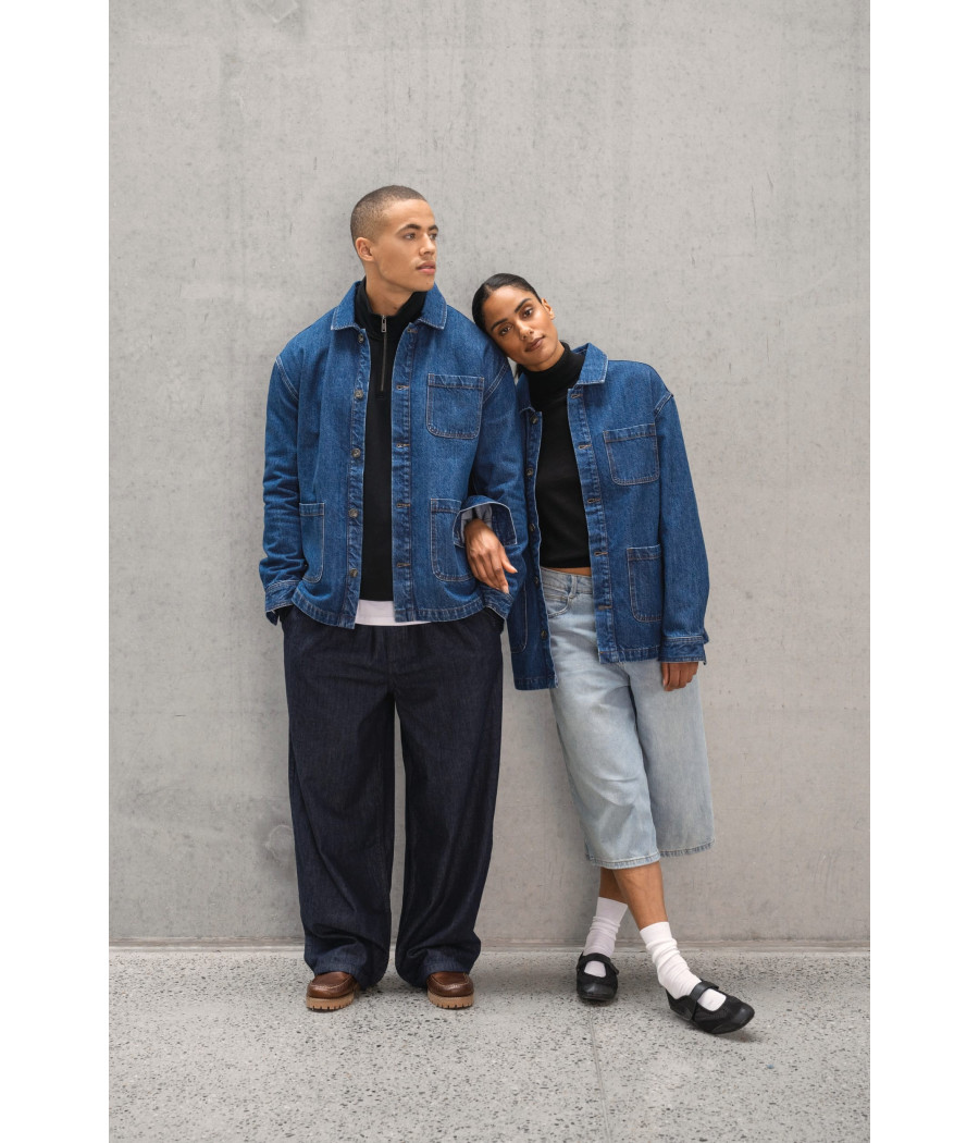 Veste en jean écoresponsable à épaules tombantes unisexe