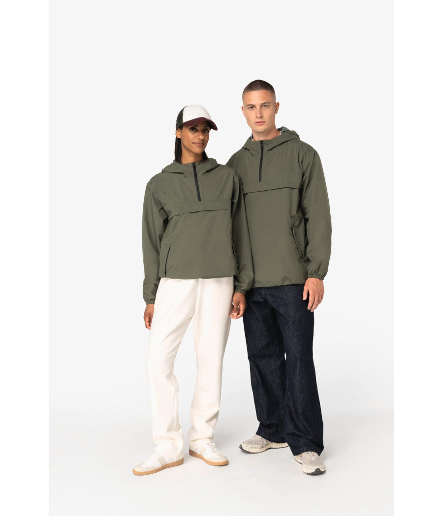 Veste coupe-vent imperméable écoresponsable quart zip unisexe