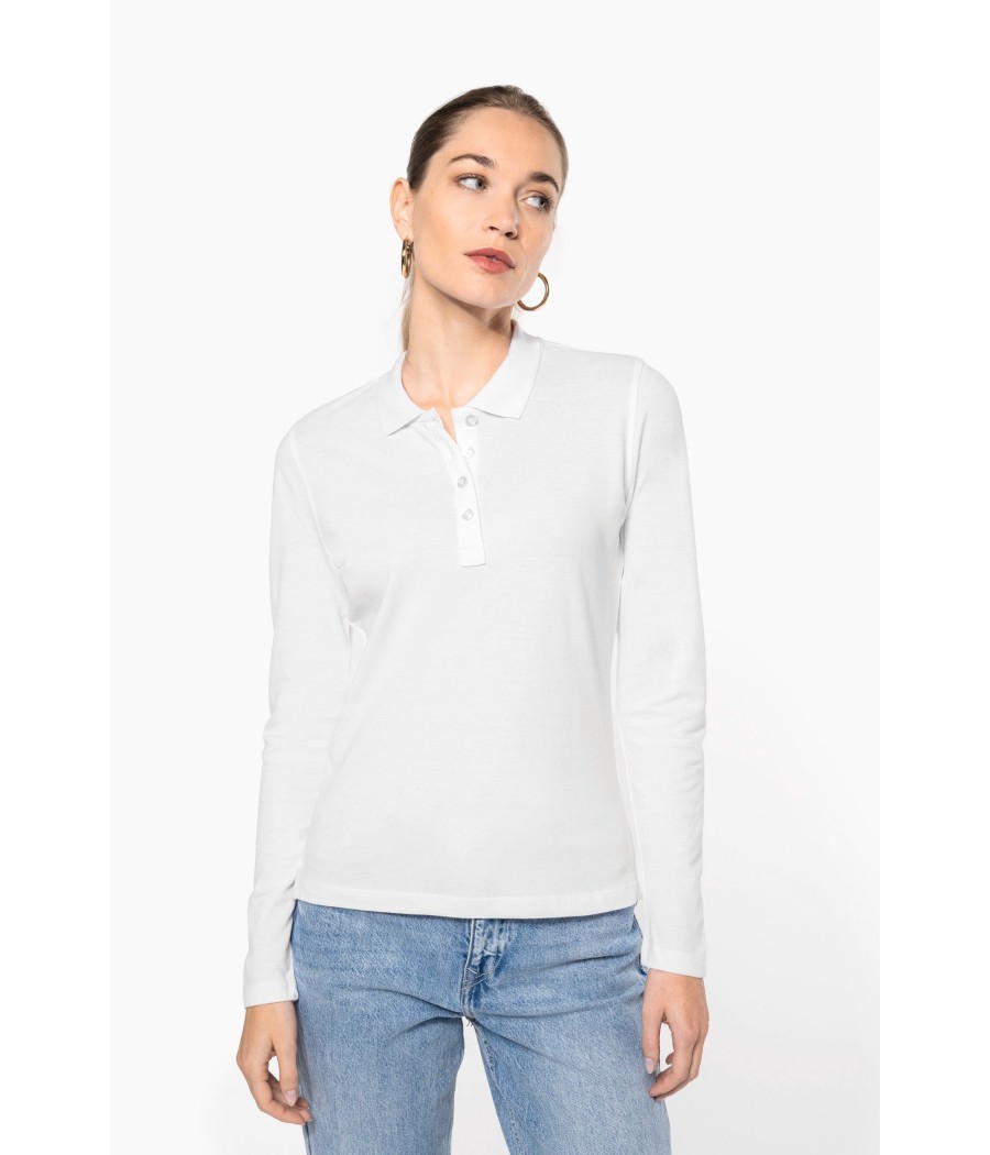 Polo piqué manches longues femme