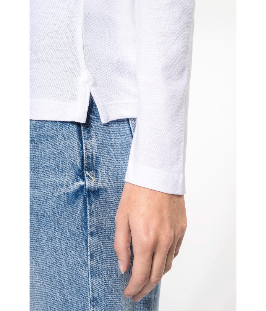 Polo piqué manches longues femme